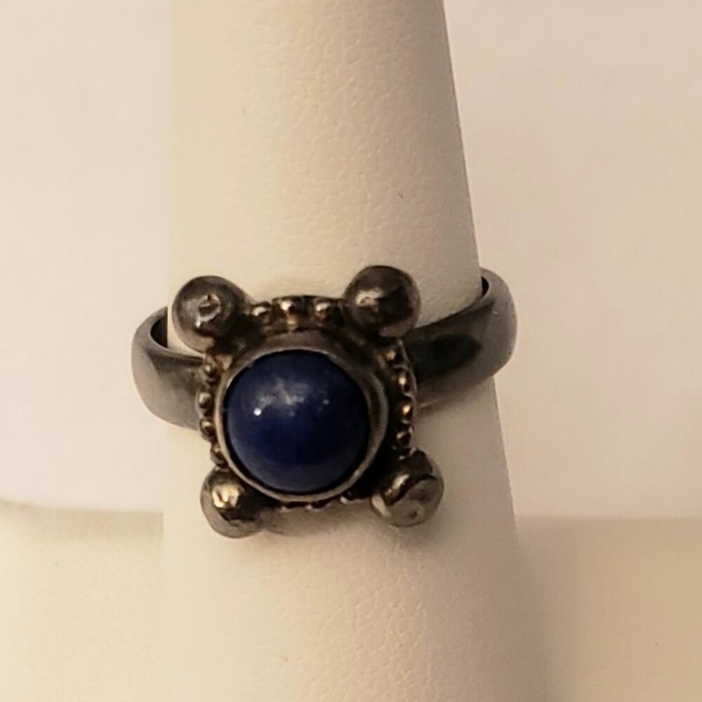 Blue Lapis Lazuli Round Circle Cabochon 925 Sterling Silver Ring Size 6.5 - Picture 10 of 10